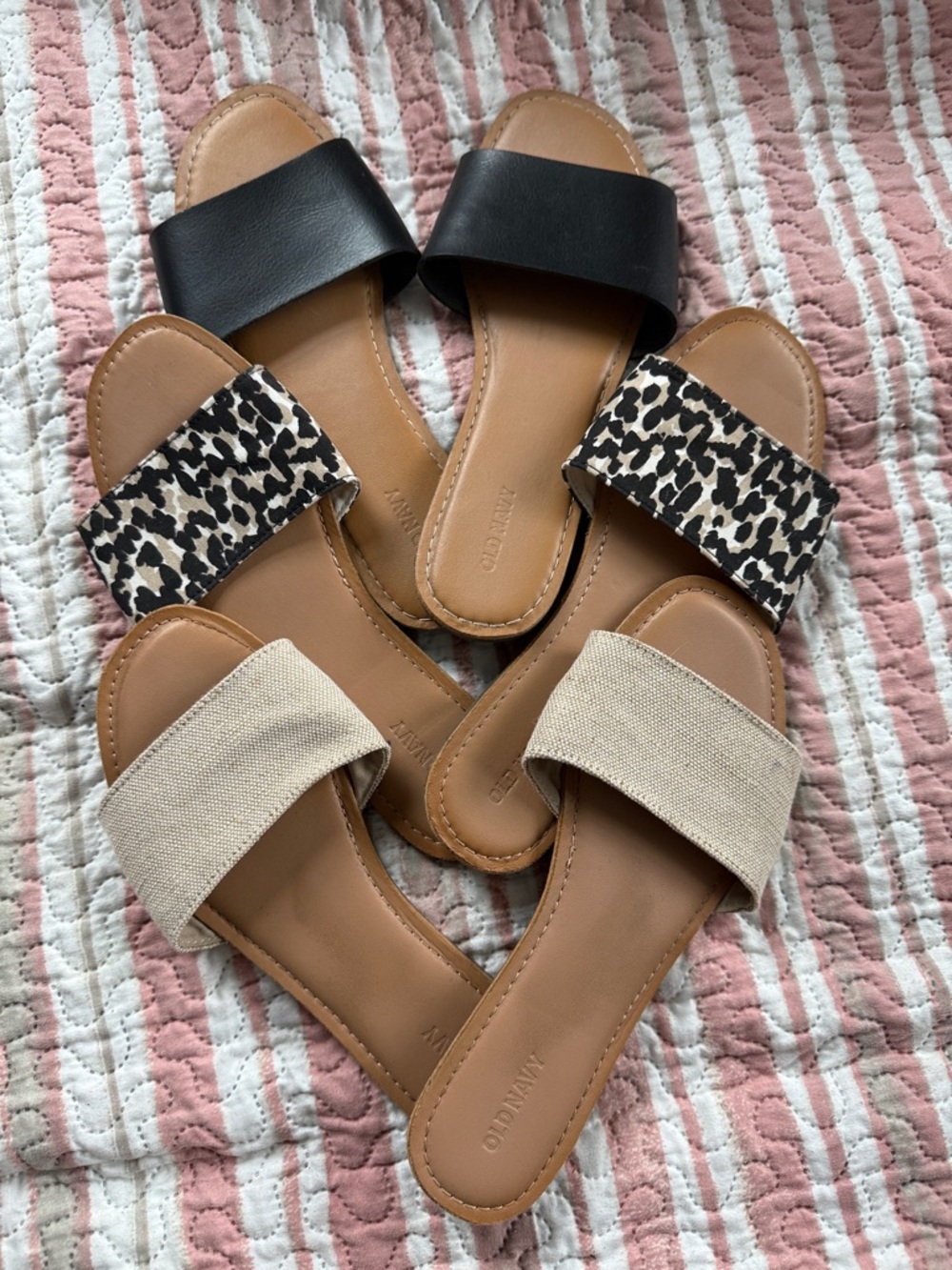 3 PAIRS!!! Old Navy Women's Slide Sandals — Black, Leopard, and Natural
